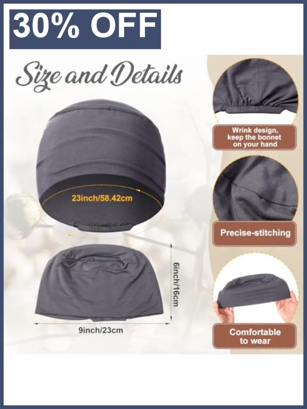 Cotton Chemo Sleep Cap for Women, Stretchy Headwear for Hair Loss, Soft Turban